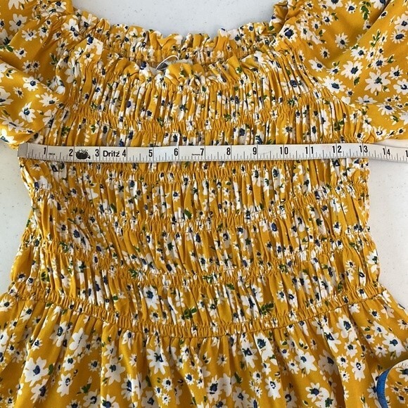 Chenault Fall Floral Smocked Square Neck Top Crochet Trim Wide Flare Sleeve Boho - Picture 10 of 15